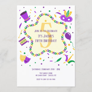 Invitación a la fiesta de cumpleaños de Mardi Gras
