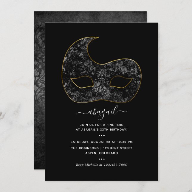 Invitación a la fiesta de cumpleaños de Mardi Gras (Anverso / Reverso)