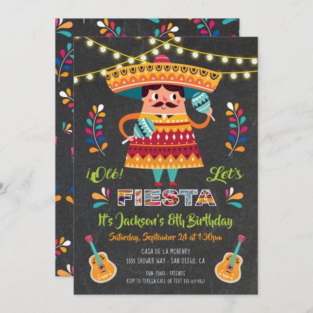 Invitación a la fiesta de cumpleaños de Mariachi M (Anverso / Reverso)
