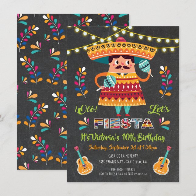 Invitación a la fiesta de cumpleaños de Mariachi M (Anverso / Reverso)