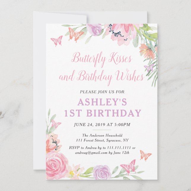Invitación a la fiesta de cumpleaños de Mariposa (Anverso)