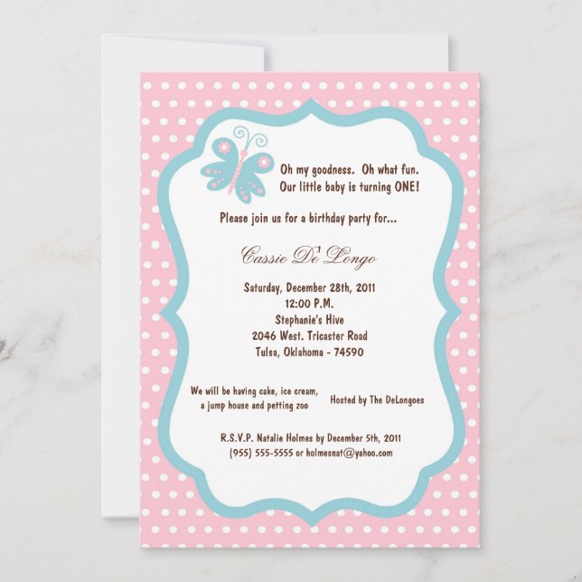 Invitación a la fiesta de cumpleaños de mariposa r (Anverso)