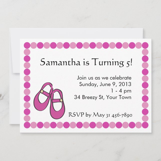 Invitación a la fiesta de cumpleaños de Mary Janes (Anverso)