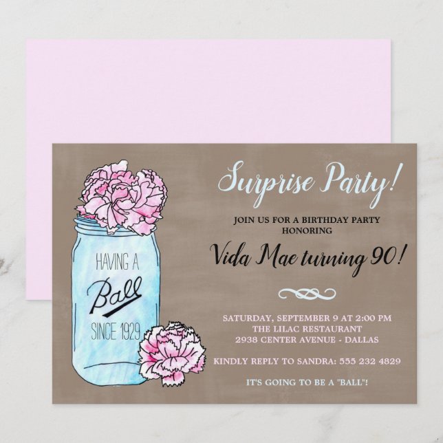 Invitación a la fiesta de cumpleaños de Mason Jar (Anverso / Reverso)