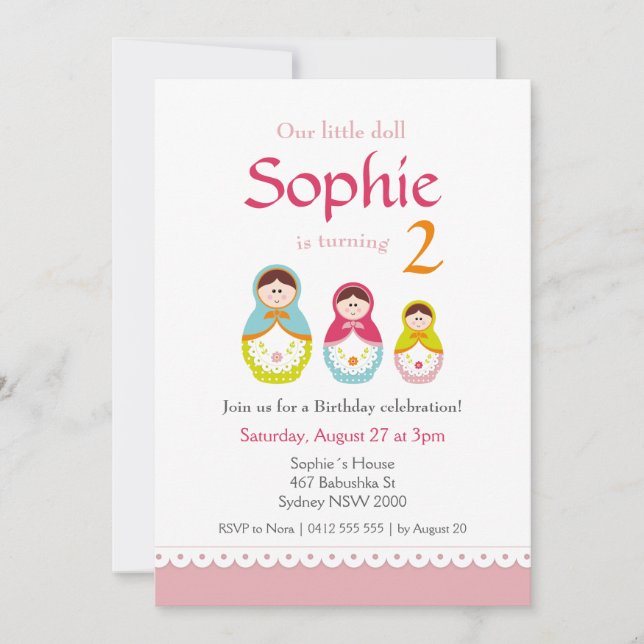 Invitación a la fiesta de cumpleaños de Matryoshka (Anverso)