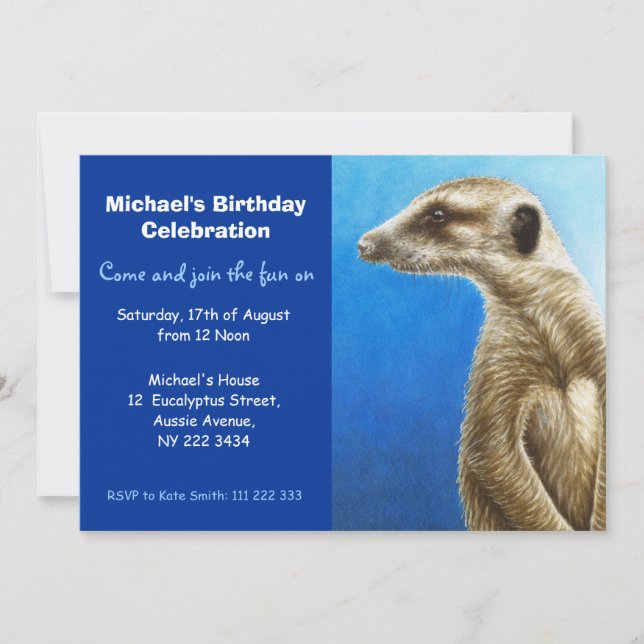 Invitación a la fiesta de cumpleaños de Meerkat (Anverso)