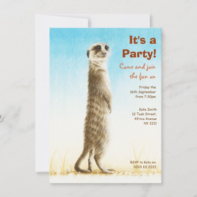 Invitación a la fiesta de cumpleaños de Meerkat (Anverso)