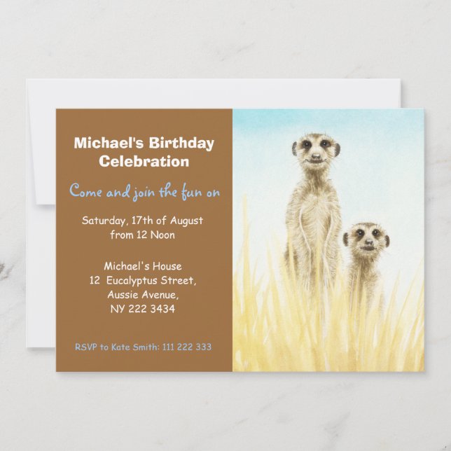 Invitación a la fiesta de cumpleaños de Meerkats (Anverso)