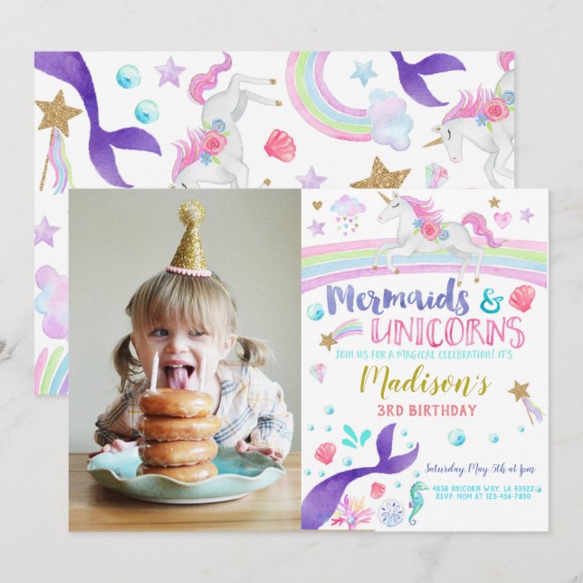 Invitación a la fiesta de cumpleaños de Mermaids U (Anverso / Reverso)