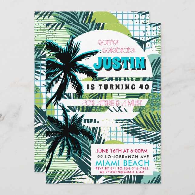 Invitación a la fiesta de cumpleaños de Miami de l (Anverso / Reverso)