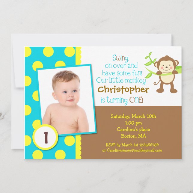 Invitación a la fiesta de cumpleaños de Mod Monkey (Anverso)
