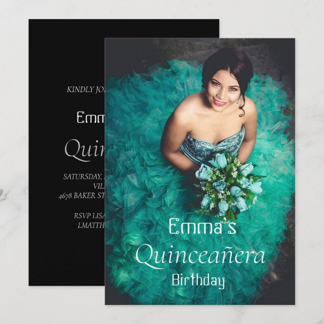 Invitación a la fiesta de cumpleaños de moda en Qu (Anverso / Reverso)