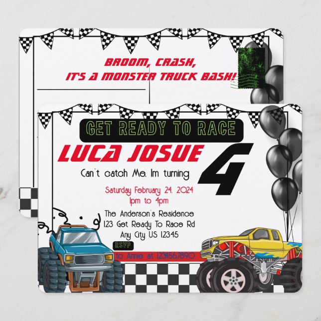 Invitación a la fiesta de cumpleaños de Monster Tr (Anverso / Reverso)