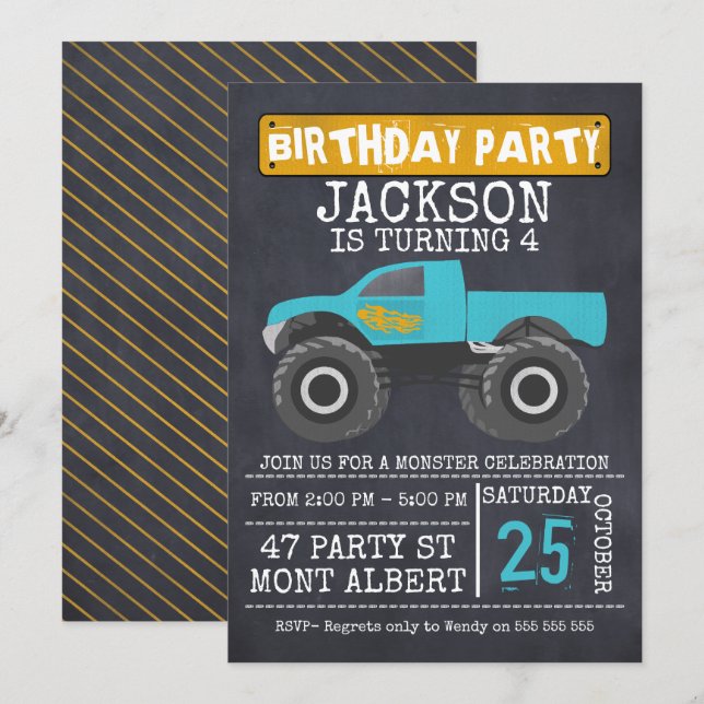 Invitación a la fiesta de cumpleaños de Monster Tr (Anverso / Reverso)