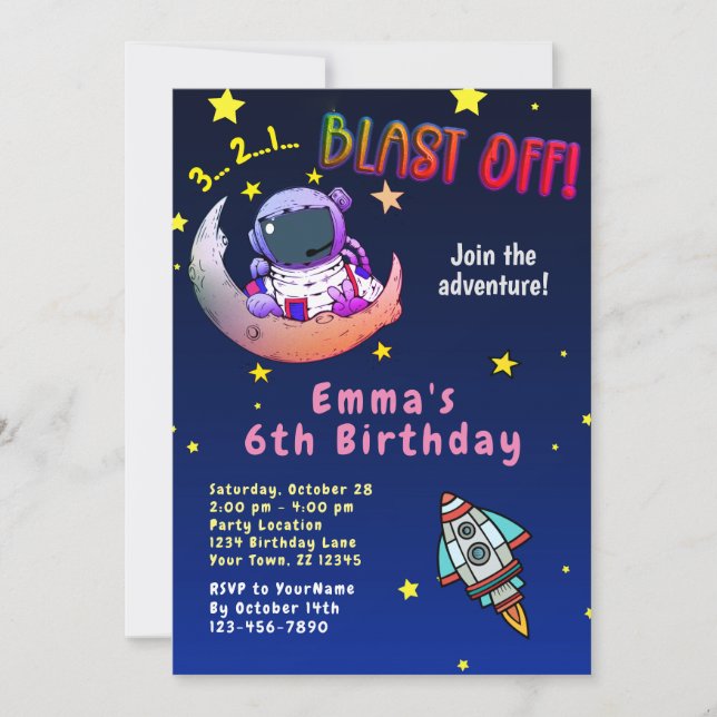 Invitación a la fiesta de cumpleaños de Moon Adven (Anverso)