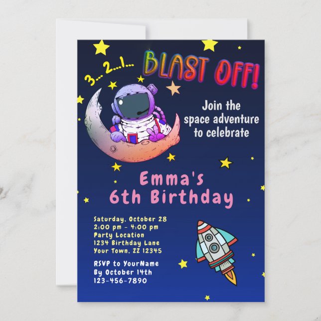 Invitación a la fiesta de cumpleaños de Moon Adven (Anverso)