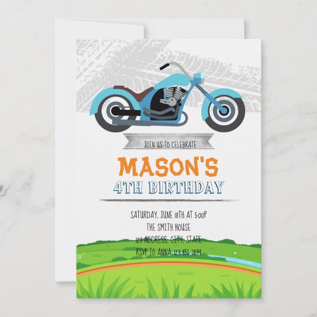 Invitación a la fiesta de cumpleaños de motociclet (Anverso)