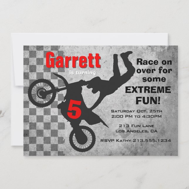 Invitación a la fiesta de cumpleaños de Motocross  (Anverso)