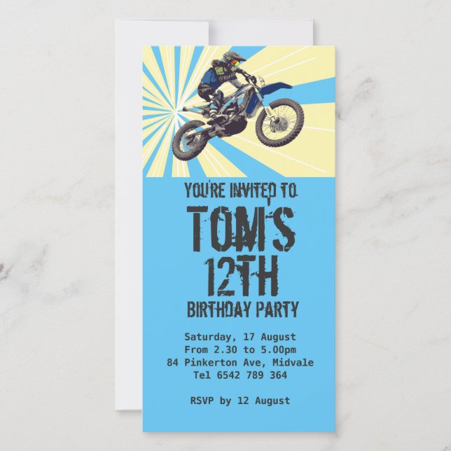 Invitación a la fiesta de cumpleaños de Motorcross (Anverso)