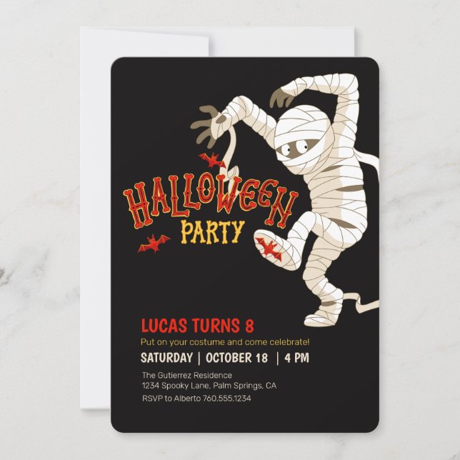 Invitación a la fiesta de cumpleaños de Mummy Hall (Anverso)