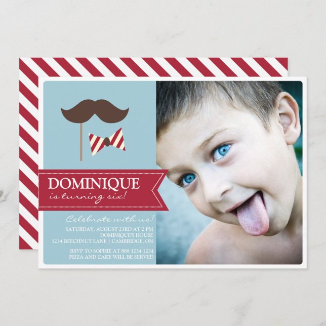 Invitación a la fiesta de cumpleaños de Mustache & (Anverso / Reverso)