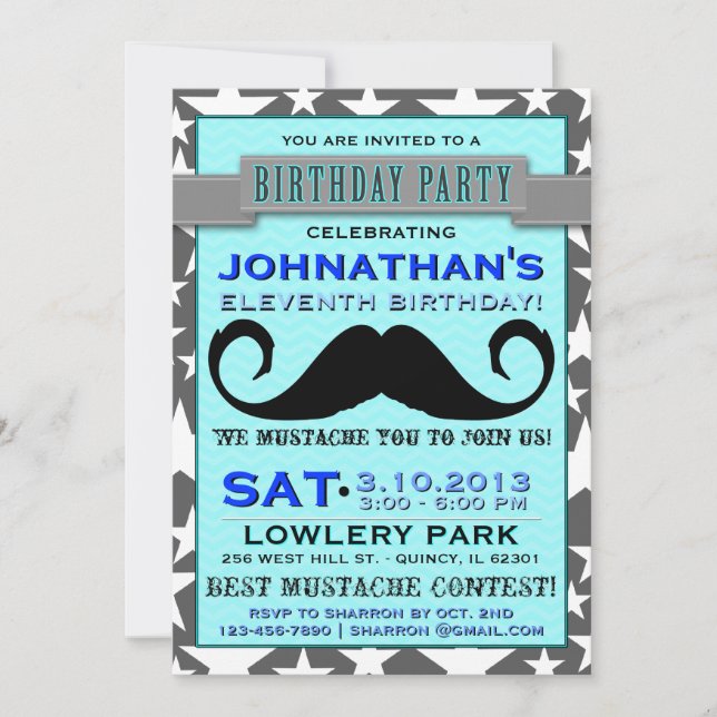 Invitación a la fiesta de cumpleaños de Mustache B (Anverso)