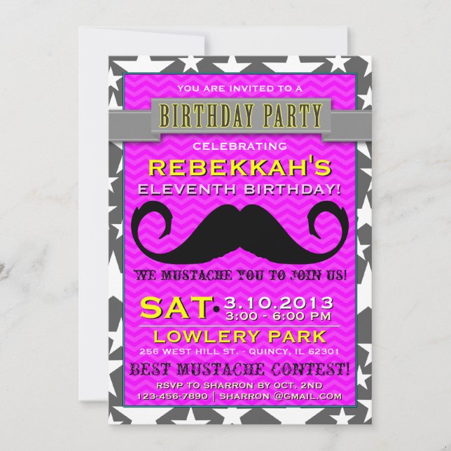 Invitación a la fiesta de cumpleaños de Mustache B (Anverso)