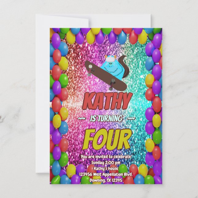 Invitación a la fiesta de cumpleaños de Naughty Sq (Anverso)