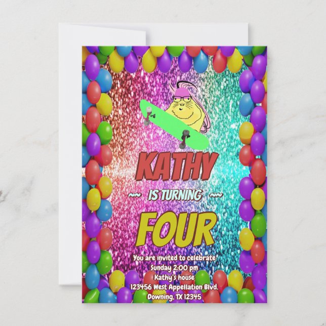 Invitación a la fiesta de cumpleaños de Naughty Sq (Anverso)