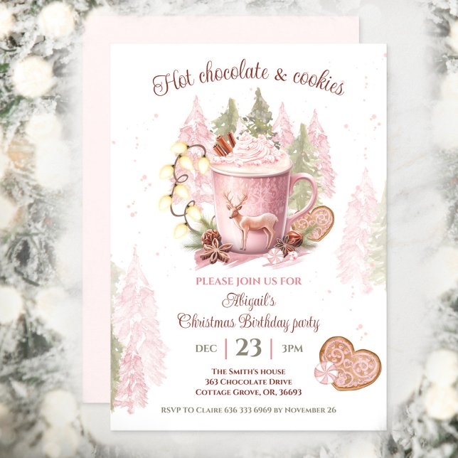 Invitación a la fiesta de cumpleaños de Navidades  (Hot Chocolate Christmas Birthday Party Invitation)