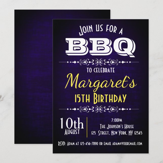 Invitación a la fiesta de cumpleaños de Navy Blue  (Anverso / Reverso)