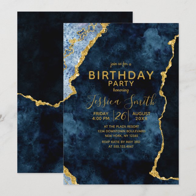 Invitación a la fiesta de cumpleaños de Navy Blue  (Anverso / Reverso)