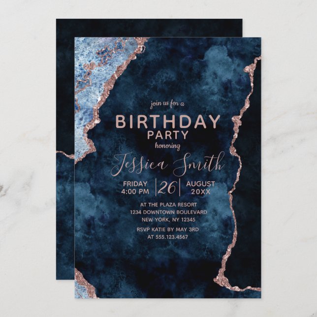 Invitación a la fiesta de cumpleaños de Navy Blue  (Anverso / Reverso)