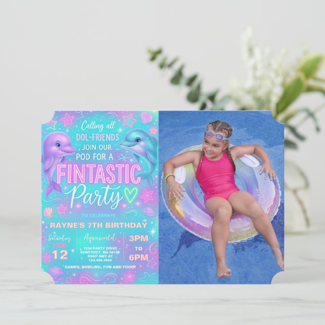 Invitación a la fiesta de cumpleaños de Neon Glow  (Anverso de pie)