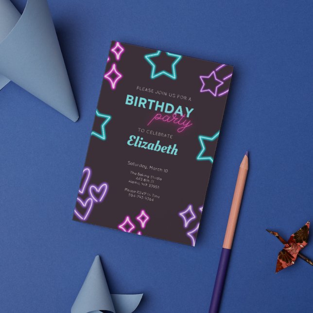 Invitación a la fiesta de cumpleaños de Neon Glow  (Subido por el creador)