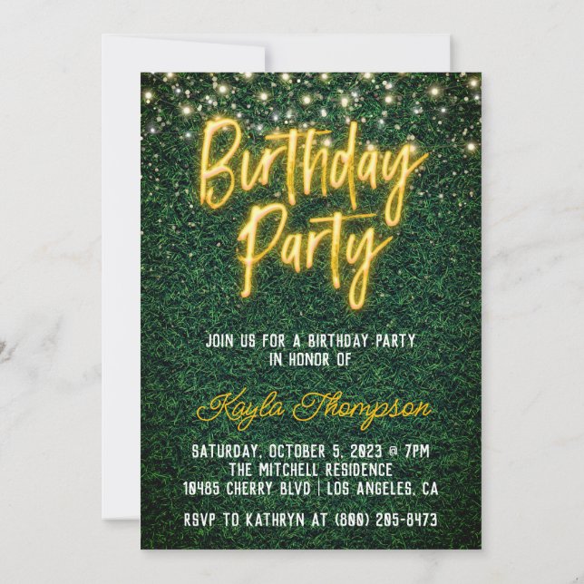 Invitación a la fiesta de cumpleaños de Neon Green (Reverso)