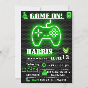 Invitación a la fiesta de cumpleaños de Neon Green