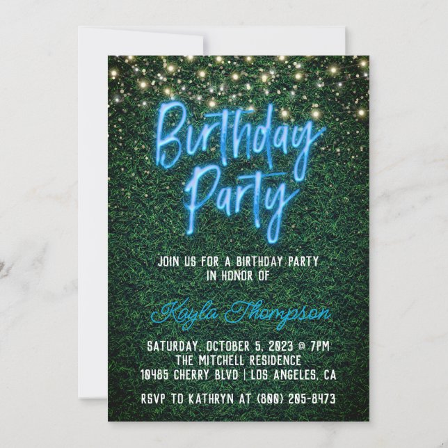 Invitación a la fiesta de cumpleaños de Neon Green (Reverso)