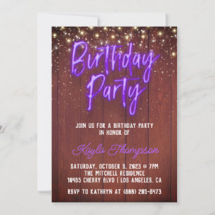 Invitación a la fiesta de cumpleaños de Neon Woode