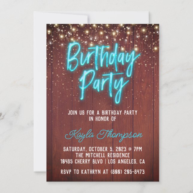 Invitación a la fiesta de cumpleaños de Neon Woode (Reverso)