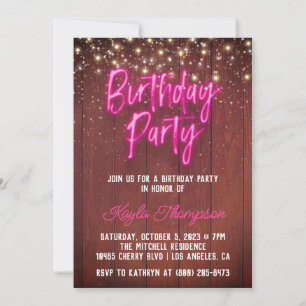 Invitación a la fiesta de cumpleaños de Neon Woode