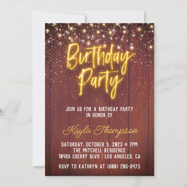 Invitación a la fiesta de cumpleaños de Neon Woode (Reverso)