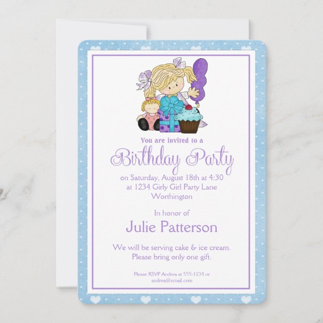 Invitación a la fiesta de cumpleaños de Niña Azul  (Anverso)