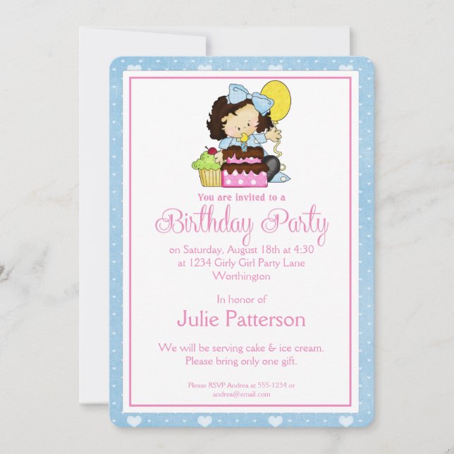 Invitación a la fiesta de cumpleaños de Niña Azul  (Anverso)