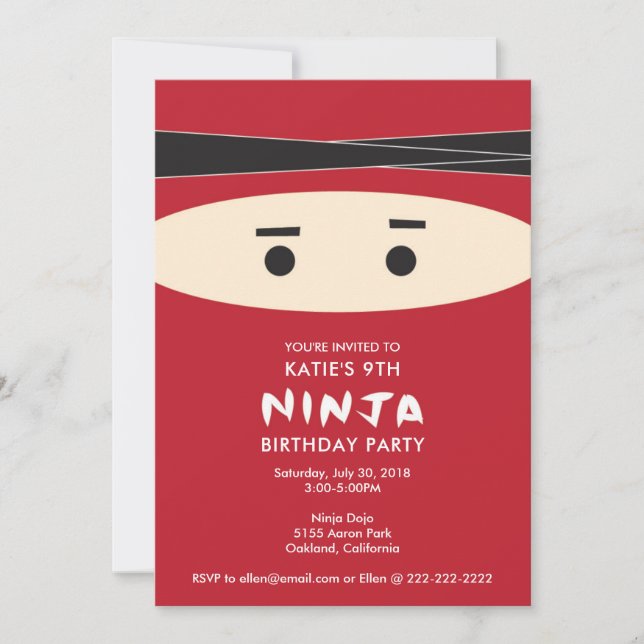 Invitación a la fiesta de cumpleaños de Ninja Roja (Anverso)