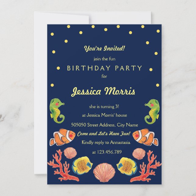 Invitación a la fiesta de cumpleaños de niños de a (Anverso)