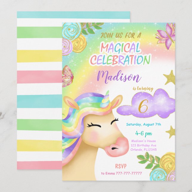 Invitación a la fiesta de cumpleaños de niños de U (Anverso / Reverso)