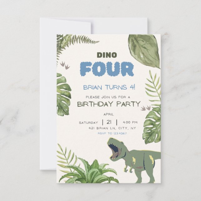 Invitación a la fiesta de cumpleaños de niños Dino (Anverso)
