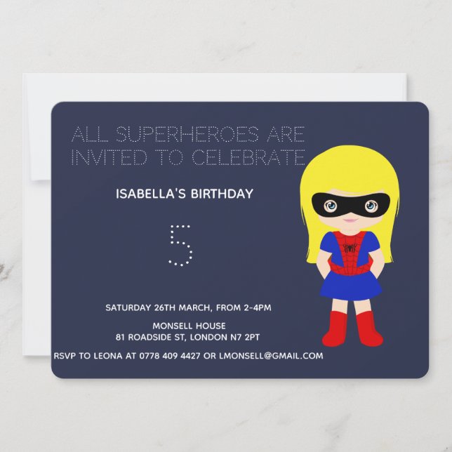 Invitación a la fiesta de cumpleaños de niños supe (Anverso)