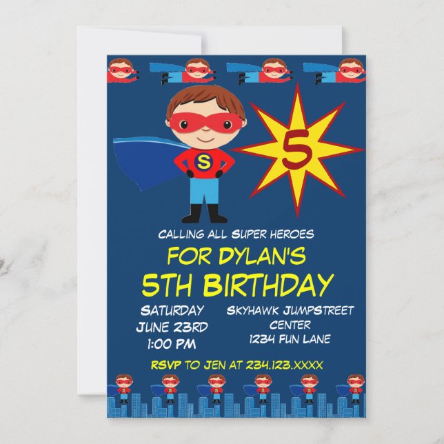 Invitación a la fiesta de cumpleaños de niños supe (Anverso)